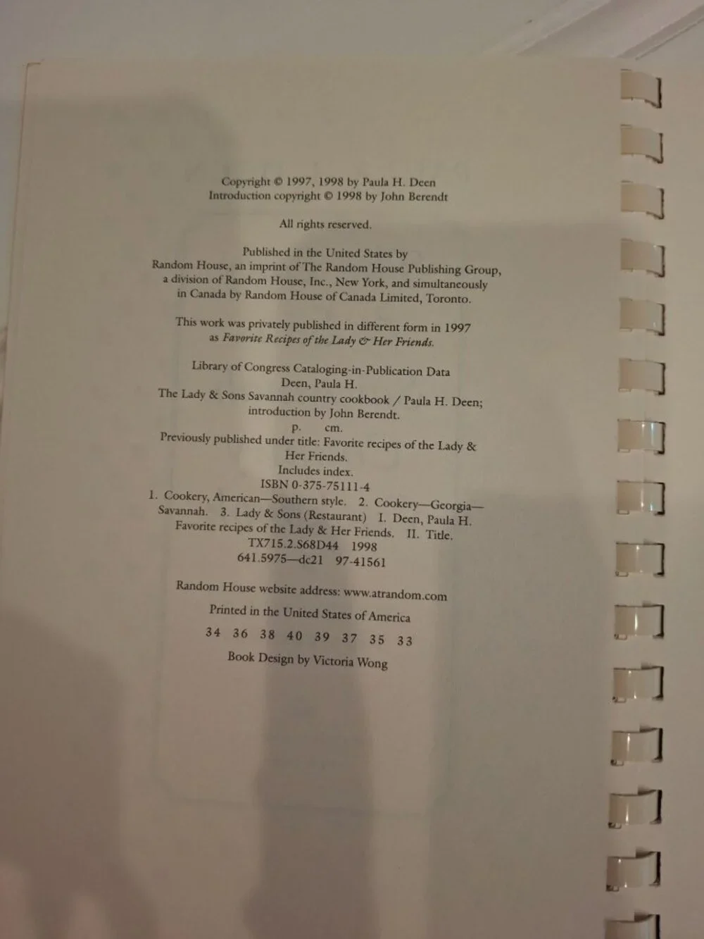 Paula Deen Lady & Sons Savannah Country Cookbook 1998 Spiral Southern Recipes